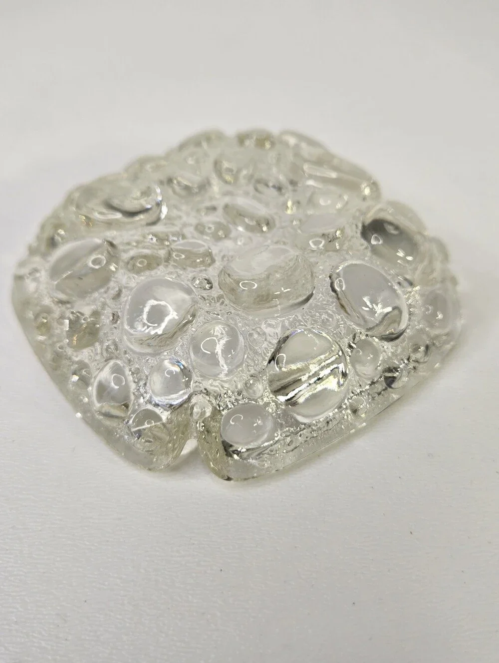 VTG Bubble Glass Ashtray Retro MCM 1960s Square Clear Glass Tray Raindrop